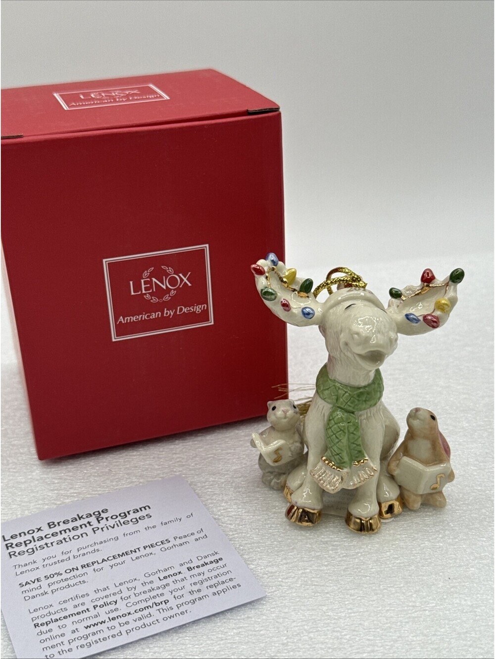 Lenox Merry Moose Choir 2015 Marcel Moose Porcelain Ivory 24k Ornament With Box